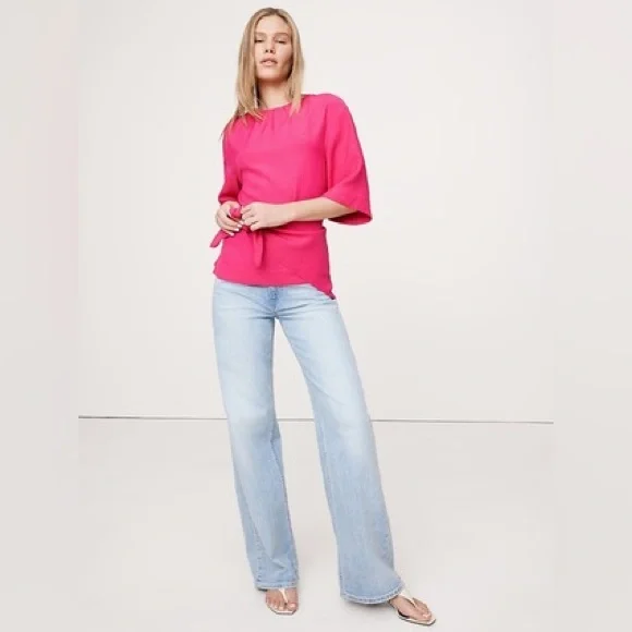 BANANA REPUBLIC VISCOSE-LINEN DUPIONI TIE-WAIST TOP - Picture 1 of 11